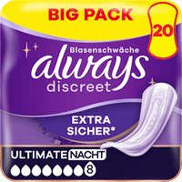 discreet Einlagen Inkontinenz Ultimate Nacht, Big Pack, 20 St always