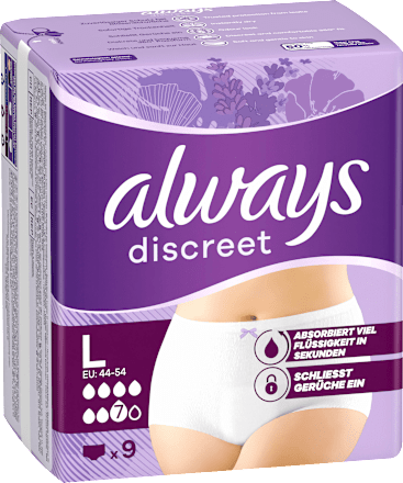 Discrete Incontinentiebroeken Plus maat L, 9 stuks
