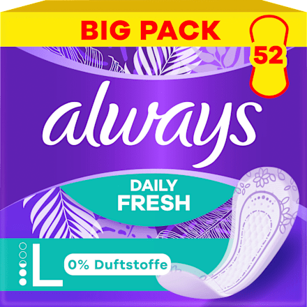 Slipeinlagen Daily Fresh Long ohne Duft, Big Pack, 52 St