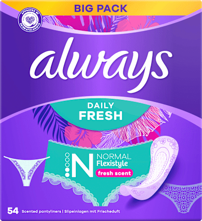 Slipeinlagen Daily Fresh Normal Flexistyle mit Frischeduft, Big Pack, 54 St