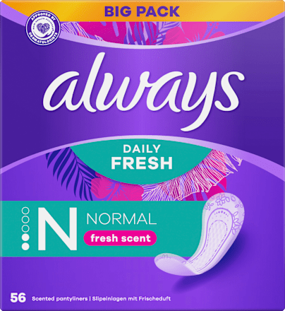 Slipeinlagen Daily Fresh Normal mit Frischeduft, Big Pack, 56 St