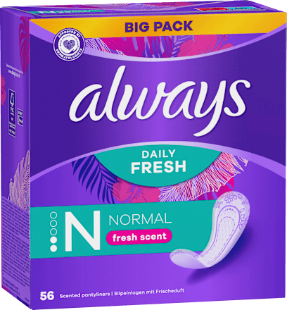 Slipeinlagen Daily Fresh Normal mit Frischeduft, Big Pack, 56 St