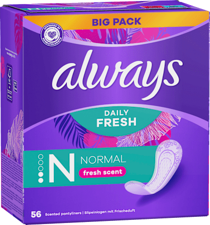 Slipeinlagen Daily Fresh Normal mit Frischeduft, Big Pack, 56 St