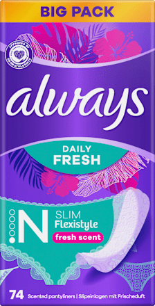Slipeinlagen Daily Fresh Slim Flexistyle mit Frischeduft, Big Pack, 74 St