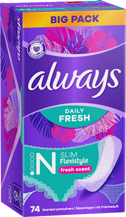 Slipeinlagen Daily Fresh Slim Flexistyle mit Frischeduft, Big Pack, 74 St