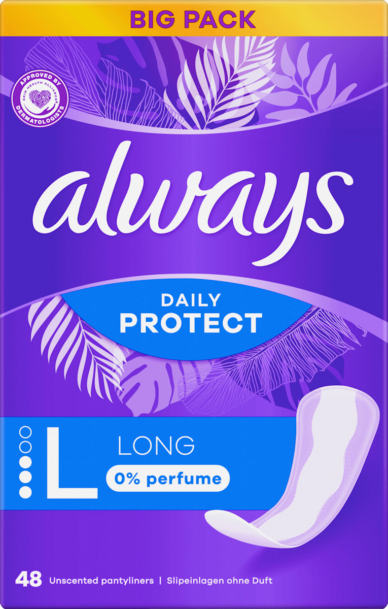 always Slipeinlagen Daily Protect Long ohne Duft, Big Pack, 48 St