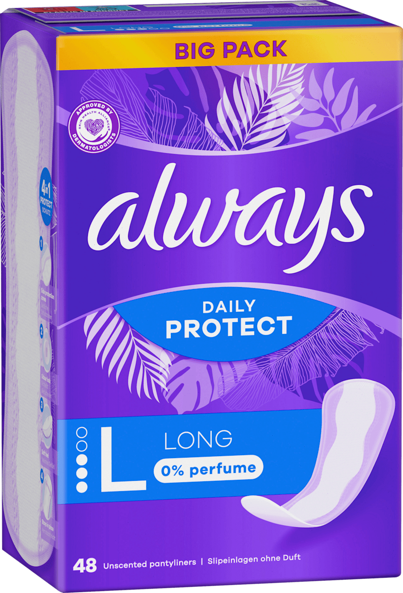 always Slipeinlagen Daily Protect Long ohne Duft, Big Pack, 48 St