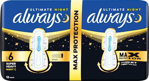 Ultimate-Binden Night Max Protection 6 mit Flügeln, 12 St