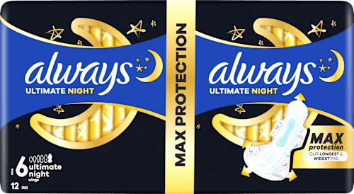 Ultimate Night Max Protection 6 maandverbanden met vleugels, 12 stuks