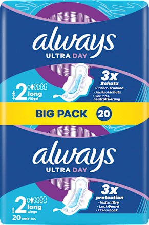 Ultra-Binden Day Long 2 mit Flügeln, Big Pack, 20 St always