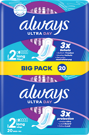 Ultra-Binden Day Long 2 mit Flügeln, Big Pack, 20 St always