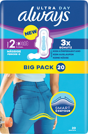 Ultra-Binden Day Long 2 mit Flügeln, Big Pack, 20 St
