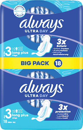 Ultra-Binden Day Long Plus 3 mit Flügeln, Big Pack, 18 St always