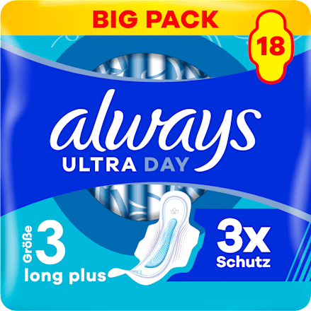Ultra-Binden Day Long Plus 3 mit Flügeln, Big Pack, 18 St always