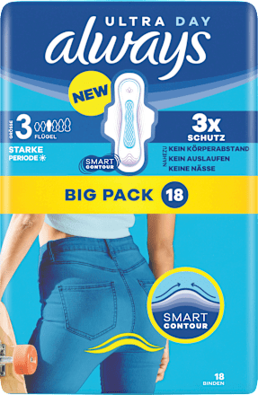 Ultra-Binden Day Long Plus 3 mit Flügeln, Big Pack, 18 St