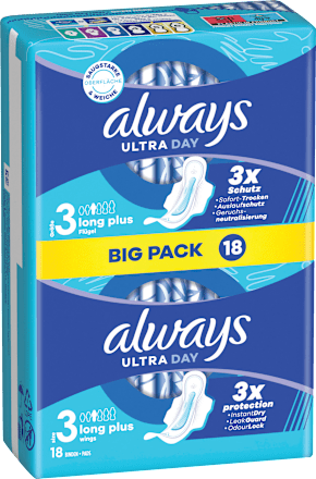 Ultra-Binden Day Long Plus 3 mit Flügeln, Big Pack, 18 St always
