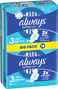 Ultra-Binden Day Long Plus 3 mit Flügeln, Big Pack, 18 St always