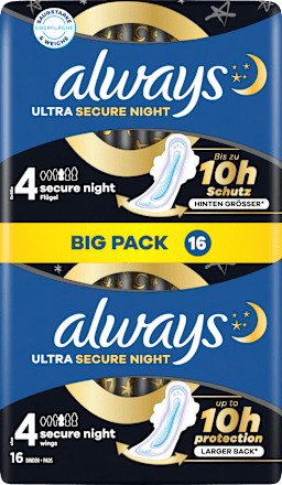 Ultra-Binden Secure Night 4 mit Flügeln, Big Pack, 16 St always