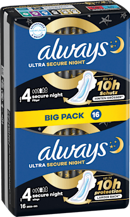 Ultra-Binden Secure Night 4 mit Flügeln, Big Pack, 16 St always