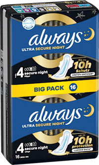 Ultra-Binden Secure Night 4 mit Flügeln, Big Pack, 16 St always
