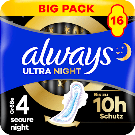 Ultra-Binden Secure Night 4 mit Flügeln, Big Pack, 16 St always
