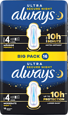 Ultra-Binden Secure Night 4 mit Flügeln, Big Pack, 16 St
