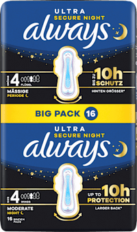 Ultra-Binden Secure Night 4 mit Flügeln, Big Pack, 16 St