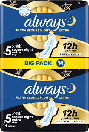Ultra-Binden Secure Night Extra 5 mit Flügeln, Big Pack, 14 St always
