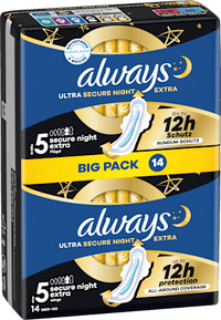 Ultra-Binden Secure Night Extra 5 mit Flügeln, Big Pack, 14 St always