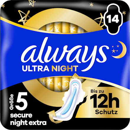 Ultra-Binden Secure Night Extra 5 mit Flügeln, Big Pack, 14 St always