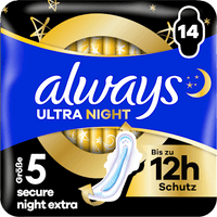 Ultra-Binden Secure Night Extra 5 mit Flügeln, Big Pack, 14 St always