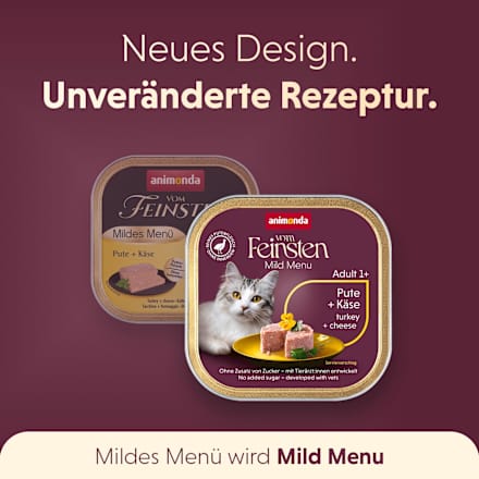Nassfutter Katze mit Pute & Käse, mildes Menü, 100 g