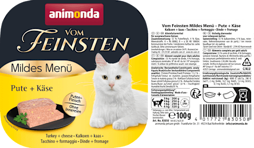 Nassfutter Katze mit Pute & Käse, mildes Menü, 100 g