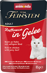 Nassfutter Katze reich an Huhn mit Rind, Raffinesse in Gelee, 85 g