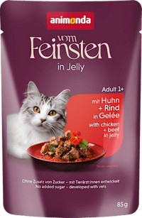 Nassfutter Katze reich an Huhn mit Rind, Raffinesse in Gelee, 85 g