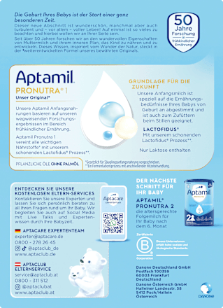 Anfangsmilch 1 Pronutra von Geburt an, 1,2 kg