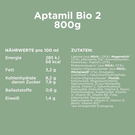 Folgemilch 2 nach dem 6. Monat, 800 g