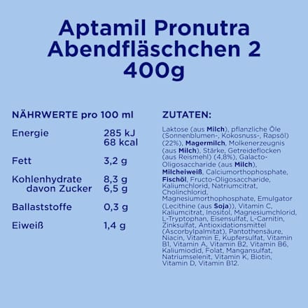 Folgemilch 2 Pronutra Abendfläschchen nach dem 6. Monat, 400 g