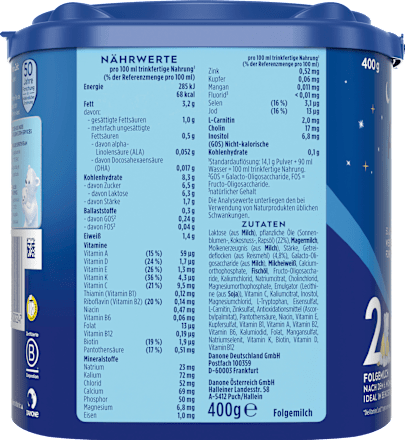 Folgemilch 2 Pronutra Abendfläschchen nach dem 6. Monat, 400 g