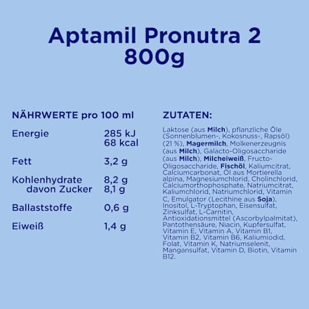 Folgemilch 2 Pronutra nach dem 6. Monat, 800 g