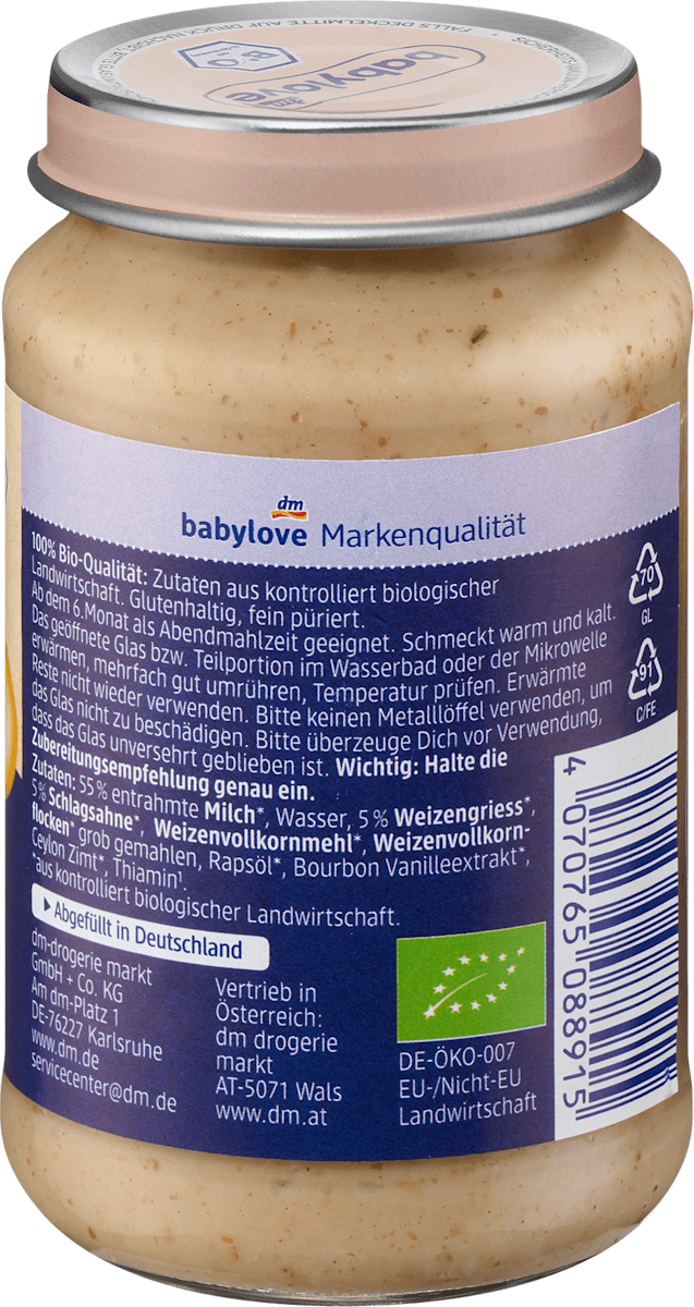 babylove Abendbrei Grieß Vanille-Zimt ab dem 6. Monat, 190 g