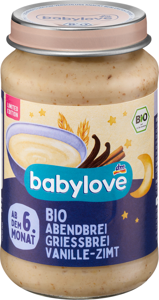 babylove Bouillie du soir Semoule Vanille-Cannelle à partir de 6 mois, 190 g