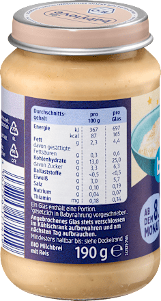 Abendbrei Milchreis pur, ab dem 8. Monat, 190 g