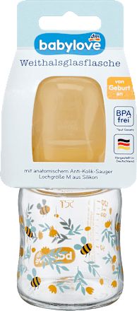 Glazen babyfles brede hals 120 ml, geel, 1 st.