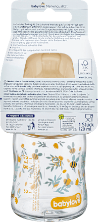 Glazen babyfles brede hals 120 ml, geel, 1 st.