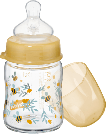 Glazen babyfles brede hals 120 ml, geel, 1 st.