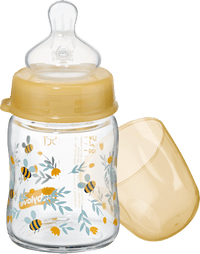 Glazen babyfles brede hals 120 ml, geel, 1 st.