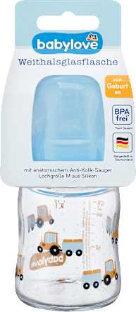 Glazen babyfles met brede hals, 120 ml, blauw, 1 stuk