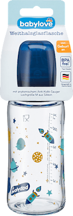 Babyflasche Weithals aus Glas, blau, von Geburt an, 240 ml, 1 St
