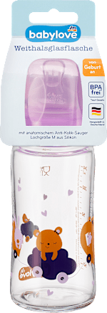 Babyfles van glas met brede hals, paars, vanaf de geboorte, 240 ml, 1 stuk